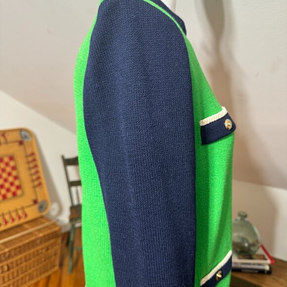 St John Collection by Marie Gray Knit Kelly Green Navy Blue Sweater size 6 - Picture 7 of 10